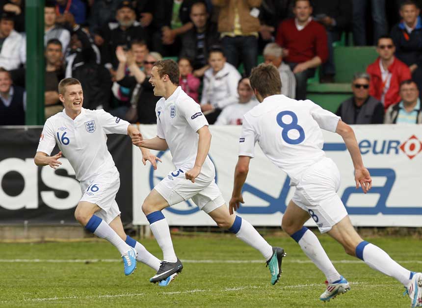Brad Smith celebrates his goal against Serbia.